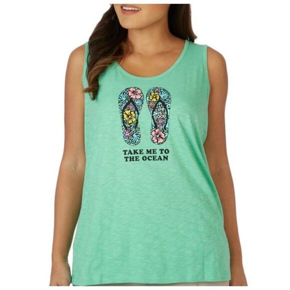 Life is Good Women’s SMALL “Take Me To The Ocean” Flip Flop Tank Top - Picture 7 of 8